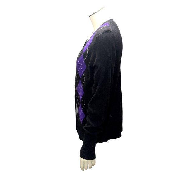 Apt 9 Medium Cashmere Argyle Sweater Purple Gray Black Knit Button Cardigan NWT - Picture 3 of 13
